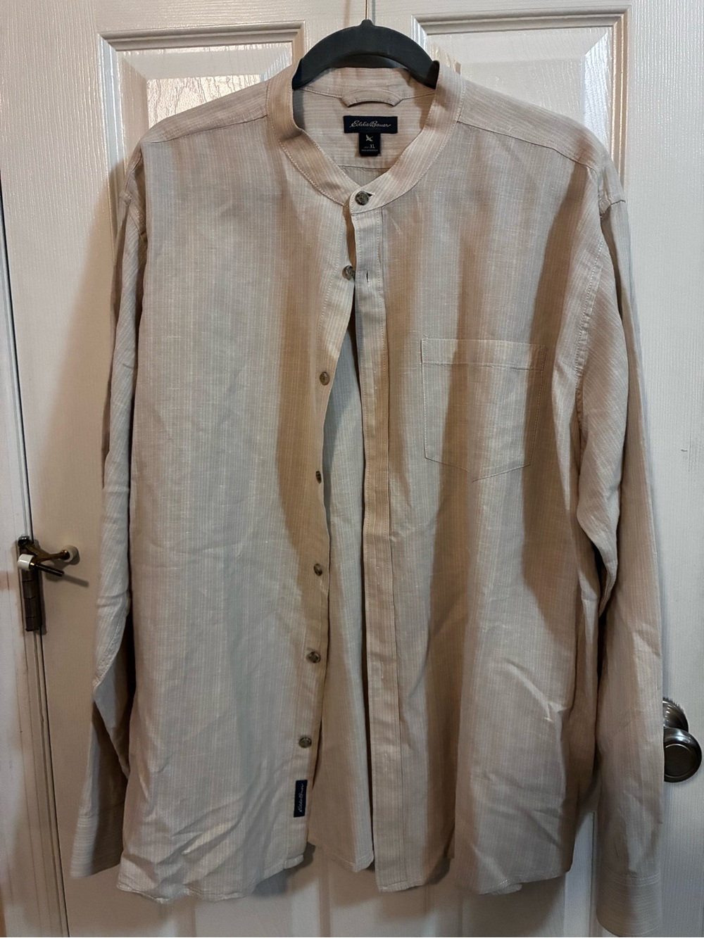 Eddie Bauer Light Beige Band-Collar Shirt Jacket